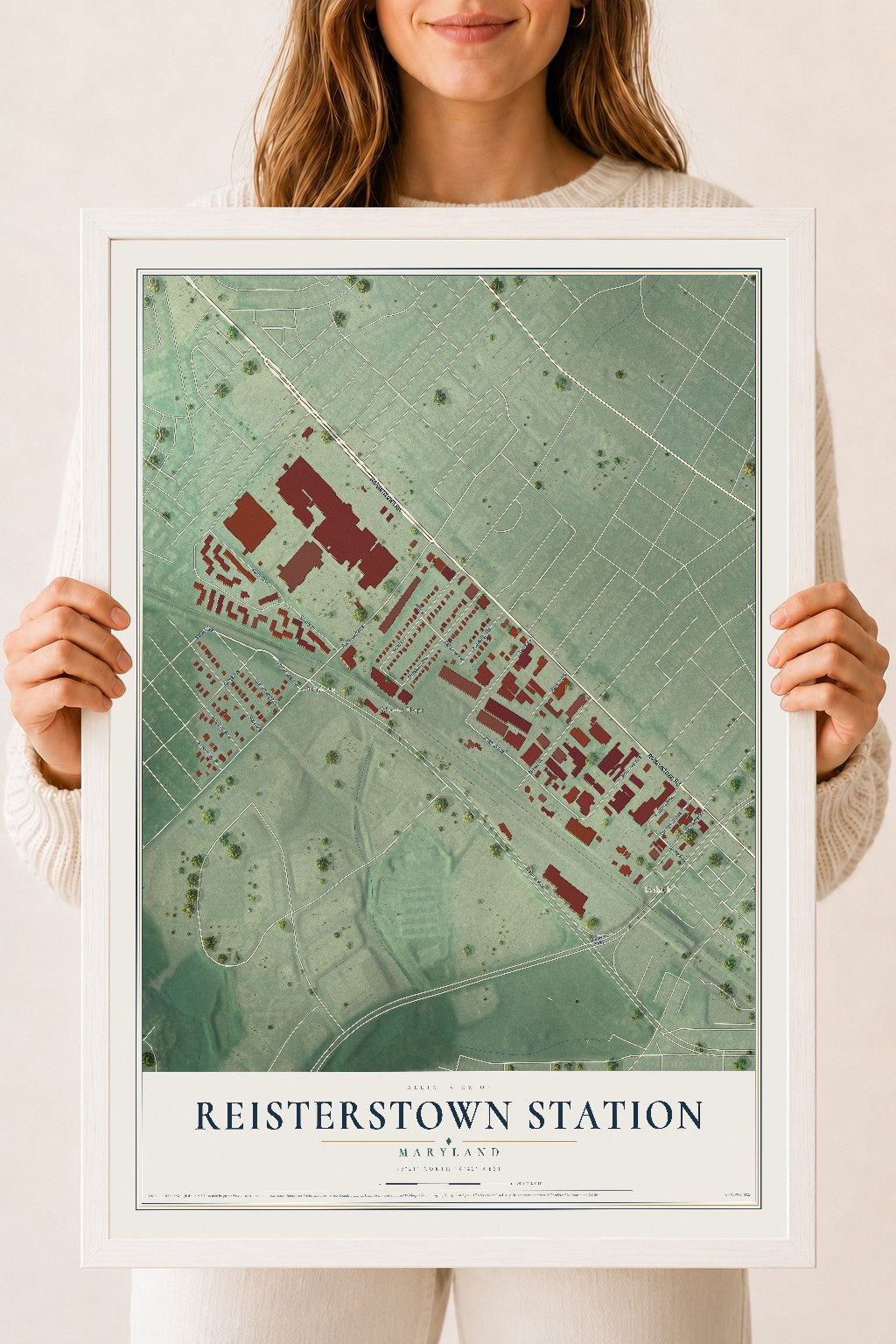Map of Reisterstown Station, Maryland, 18 x 24 inch print in a white wood frame