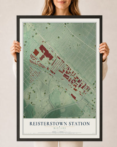 Map of Reisterstown Station, Maryland, 24 x 36 inch print in a black wood frame