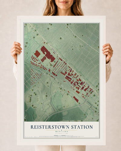Map of Reisterstown Station, Maryland, 24 x 36 inch print in a white wood frame