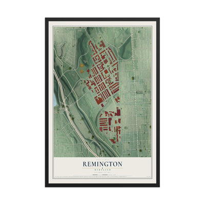Map of Remington, Maryland, 12 x 18 inch print in a black wood frame