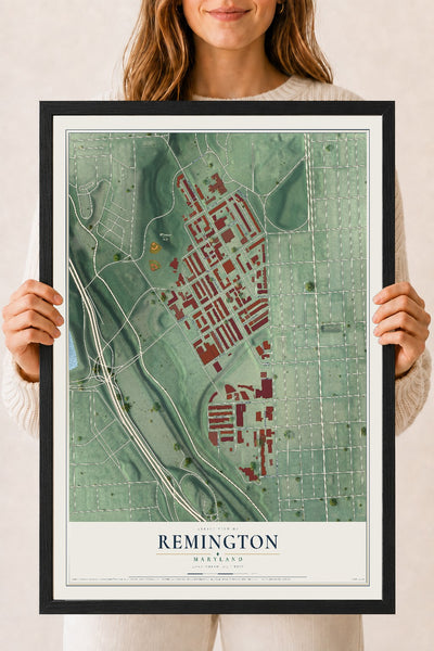 Map of Remington, Maryland, 18 x 24 inch print in a black wood frame