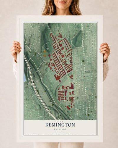 Map of Remington, Maryland, 24 x 36 inch print in a white wood frame