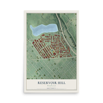 Map of Reservoir Hill, Maryland, 12 x 18 inch unframed archival matte print