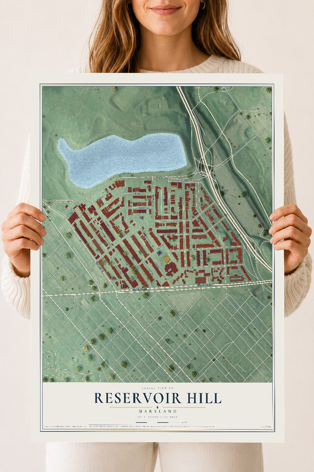 Map of Reservoir Hill, Maryland, 18 x 24 inch unframed archival matte print