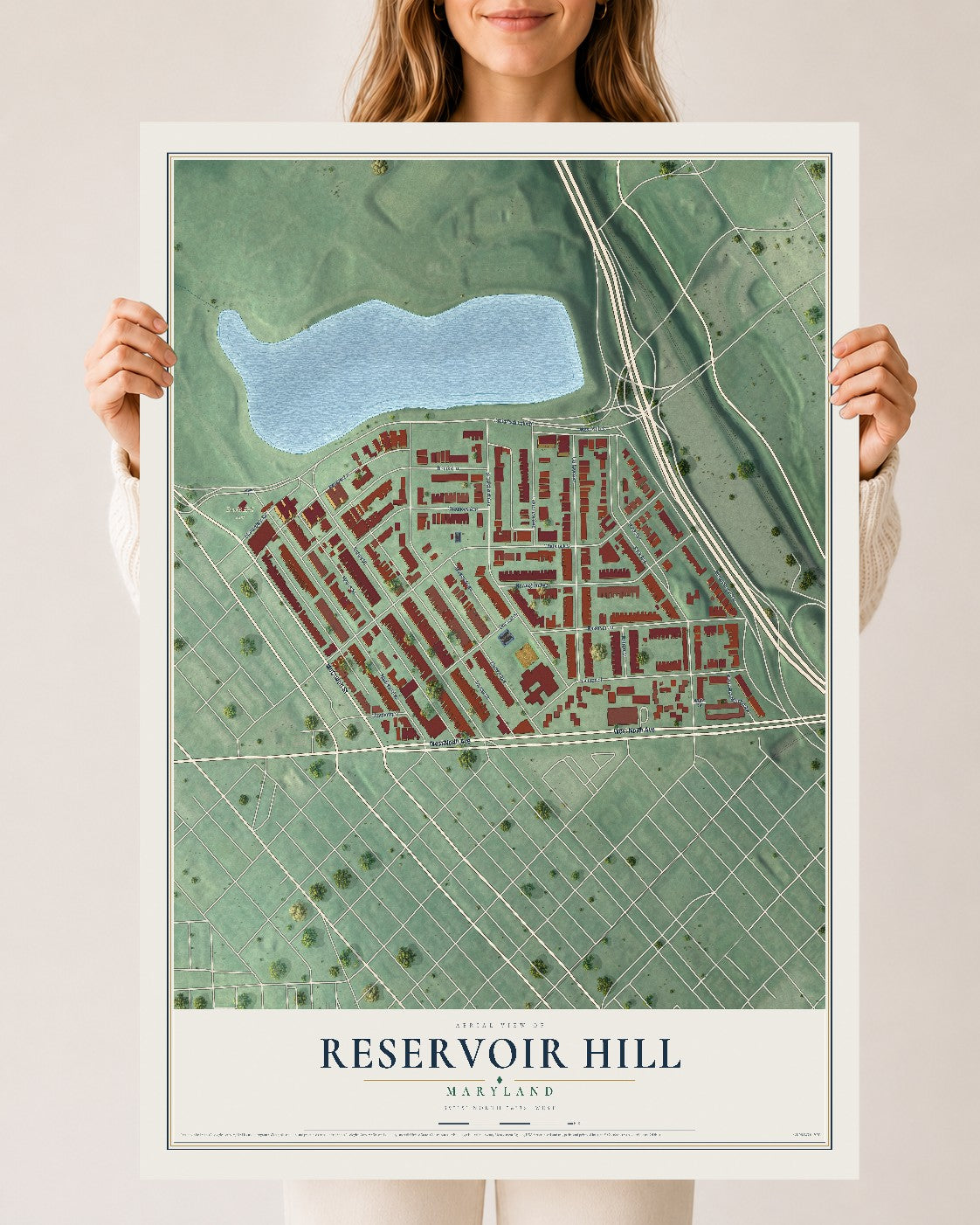 Map of Reservoir Hill, Maryland, 24 x 36 inch unframed archival matte print