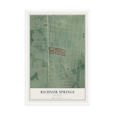 Map of Richnor Springs, Maryland, 12 x 18 inch print in a white wood frame