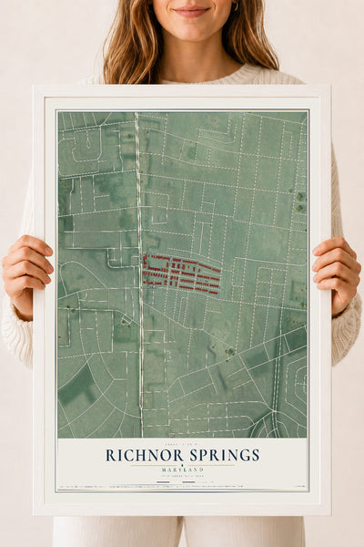 Map of Richnor Springs, Maryland, 18 x 24 inch print in a white wood frame