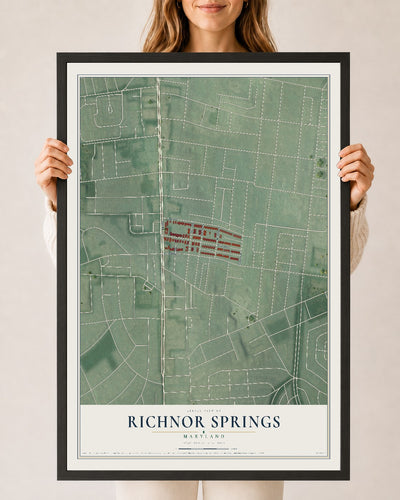 Map of Richnor Springs, Maryland, 24 x 36 inch print in a black wood frame