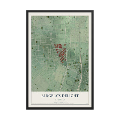 Map of Ridgely's Delight, Maryland, 12 x 18 inch print in a black wood frame