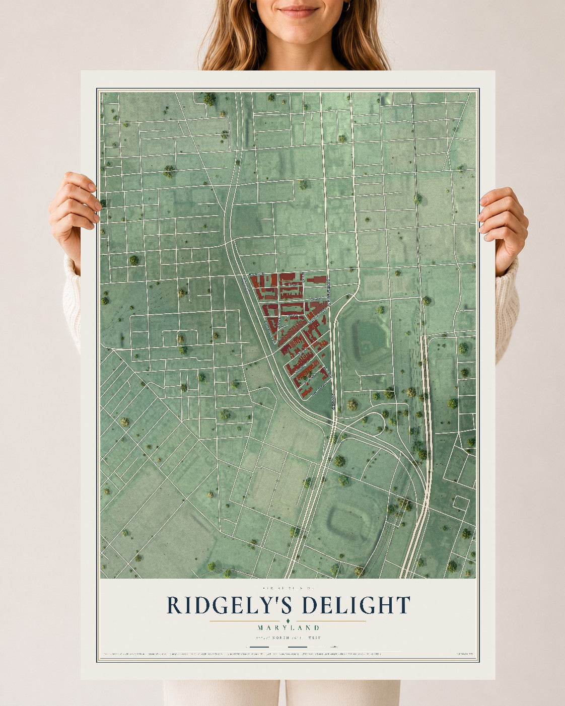Map of Ridgely's Delight, Maryland, 24 x 36 inch unframed archival matte print