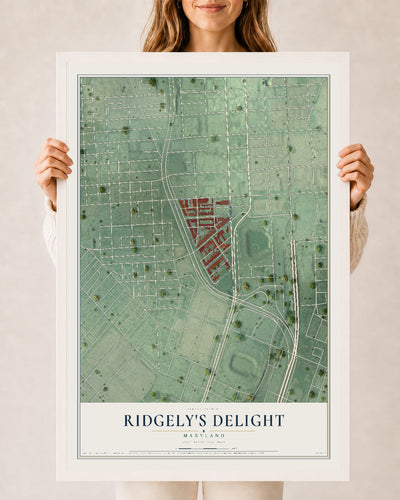 Map of Ridgely's Delight, Maryland, 24 x 36 inch print in a white wood frame