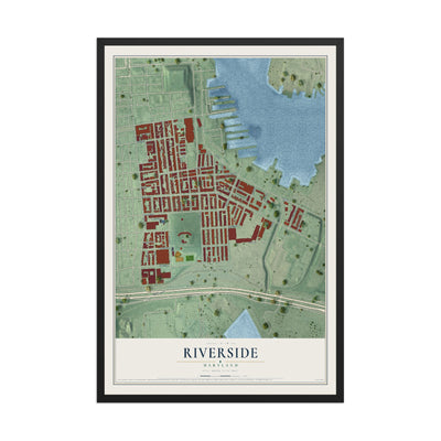 Map of Riverside, Maryland, 12 x 18 inch print in a black wood frame