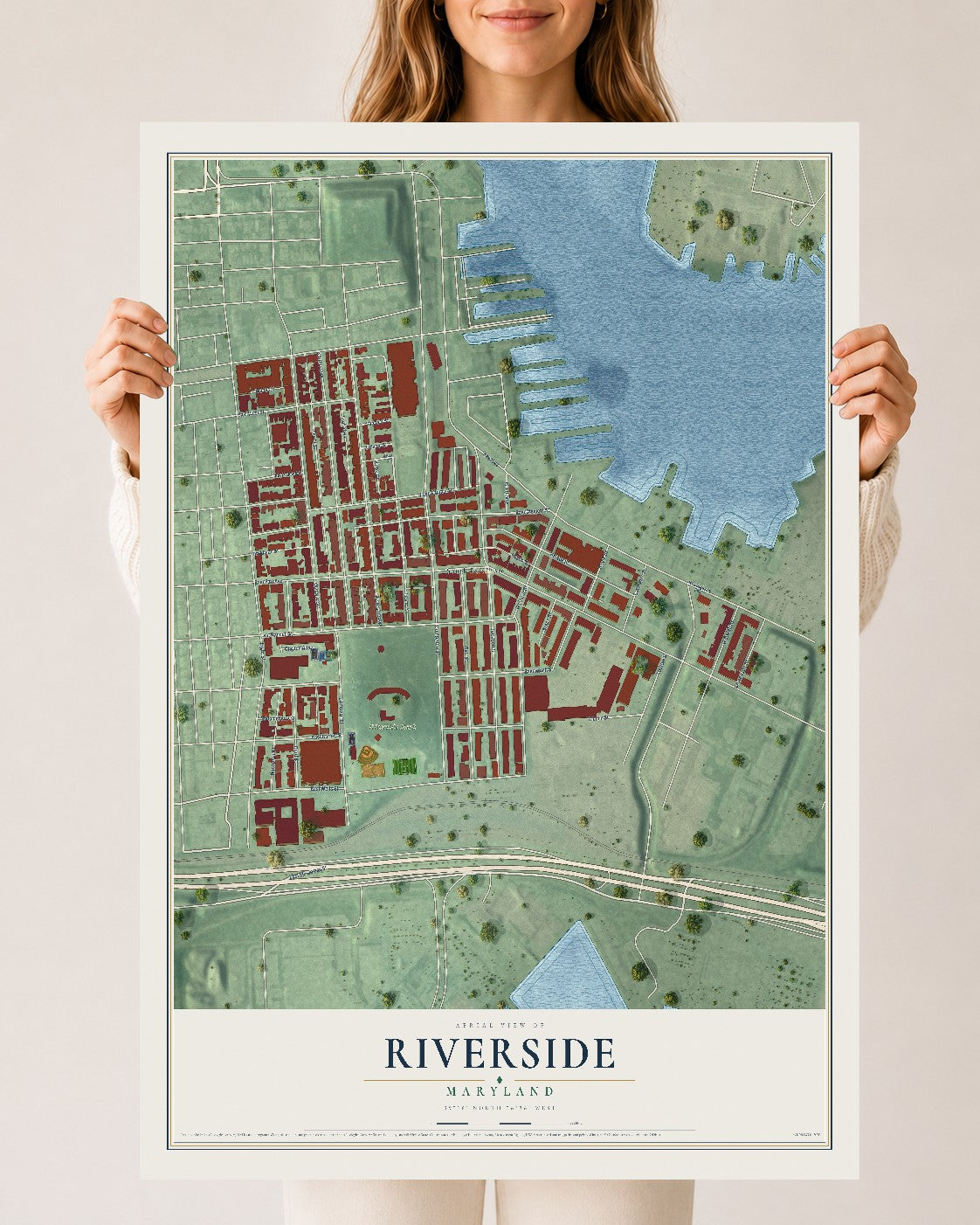 Map of Riverside, Maryland, 24 x 36 inch unframed archival matte print