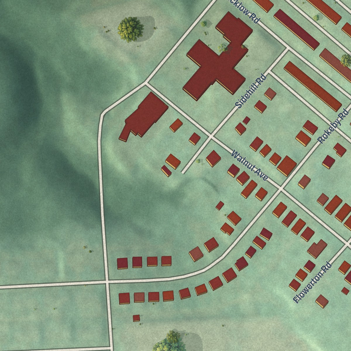 Second close-up of the map of Rognel Heights, Maryland print showing more streets and buildings