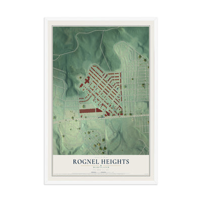 Map of Rognel Heights, Maryland, 12 x 18 inch print in a white wood frame