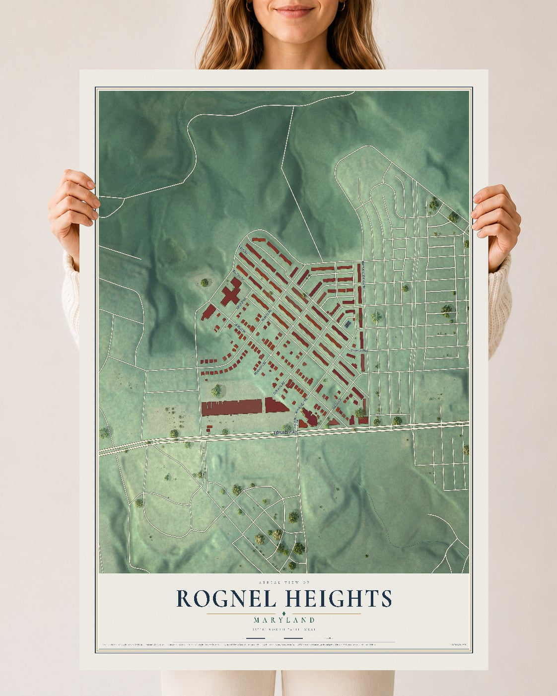 Map of Rognel Heights, Maryland, 24 x 36 inch unframed archival matte print