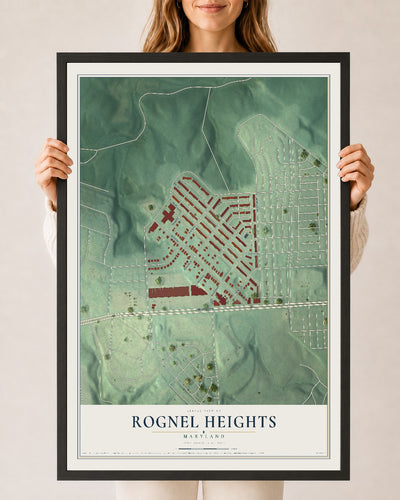 Map of Rognel Heights, Maryland, 24 x 36 inch print in a black wood frame