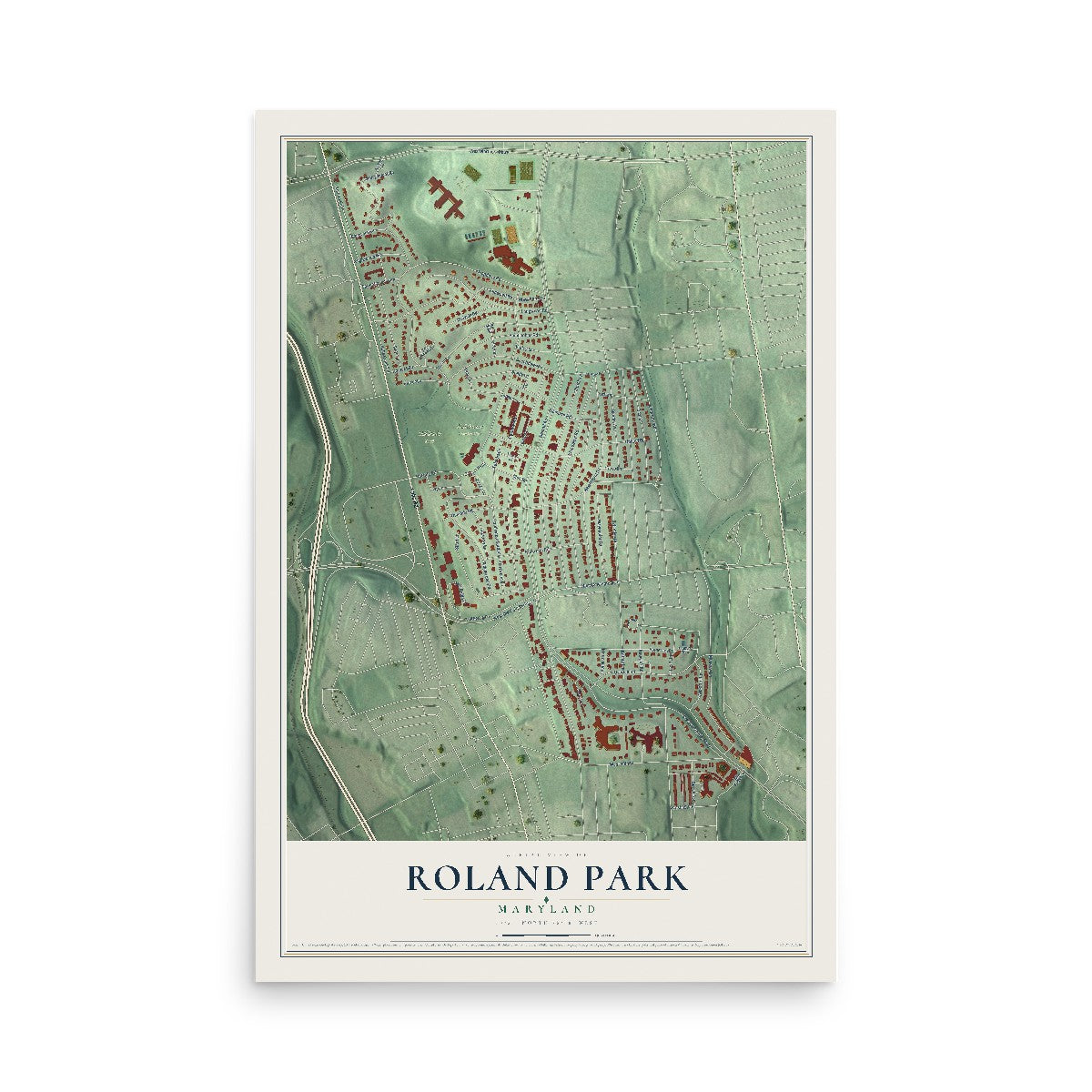 Map of Roland Park, Maryland, 12 x 18 inch unframed archival matte print