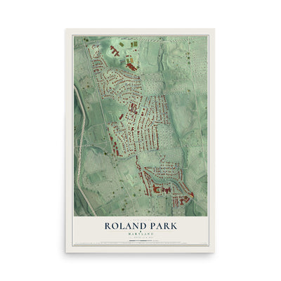 Map of Roland Park, Maryland, 12 x 18 inch unframed archival matte print