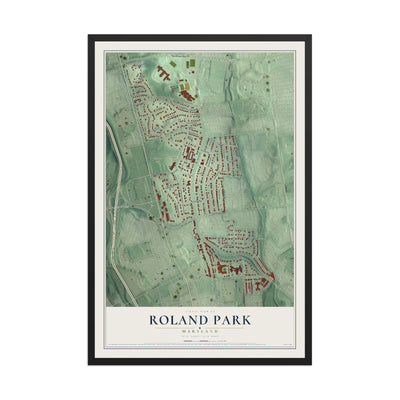 Map of Roland Park, Maryland, 12 x 18 inch print in a black wood frame