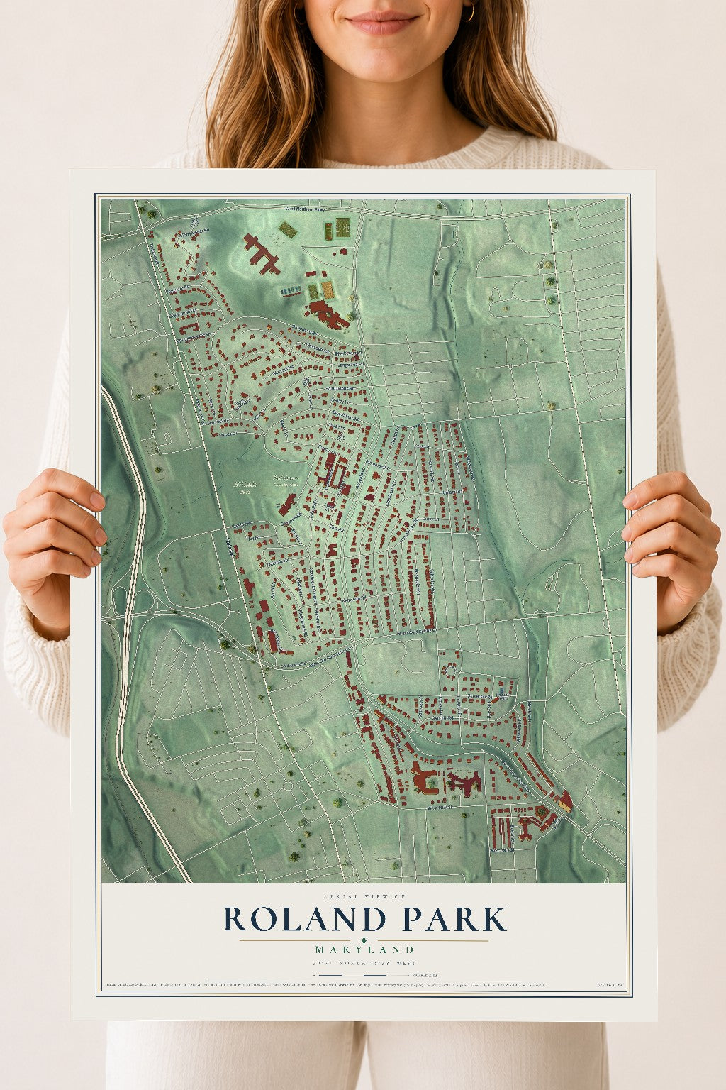 Map of Roland Park, Maryland, 18 x 24 inch unframed archival matte print