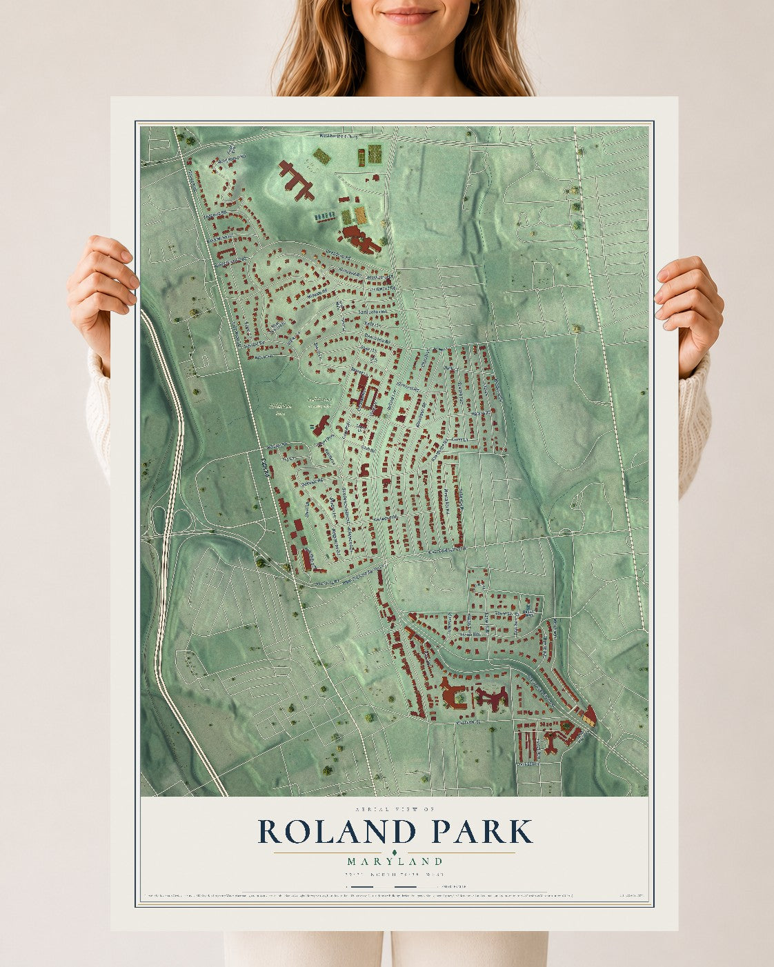 Map of Roland Park, Maryland, 24 x 36 inch unframed archival matte print