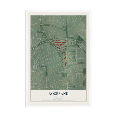 Map of Rosebank, Maryland, 12 x 18 inch print in a white wood frame