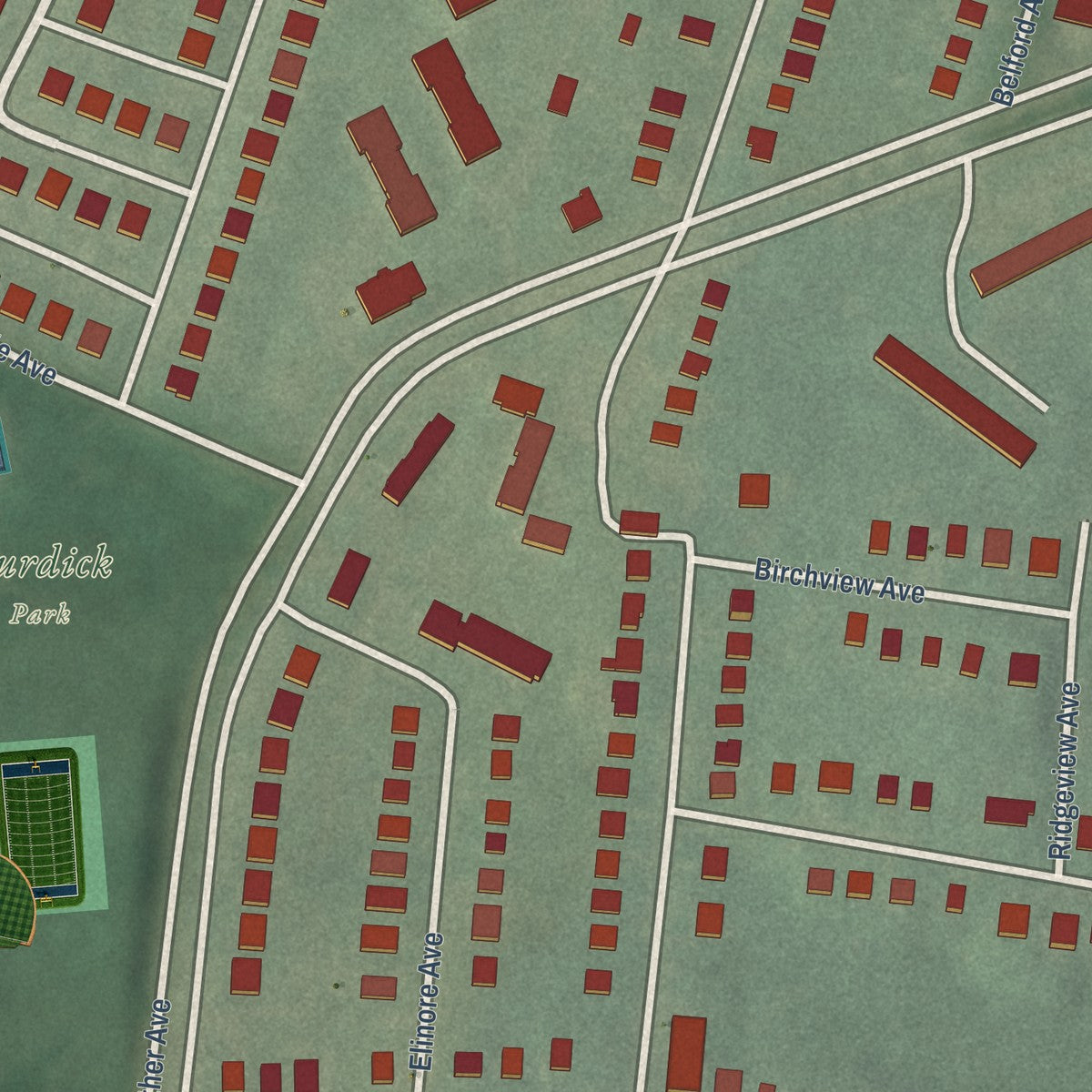 Close-up of the map of Rosemont East, Maryland print showing street and building detail