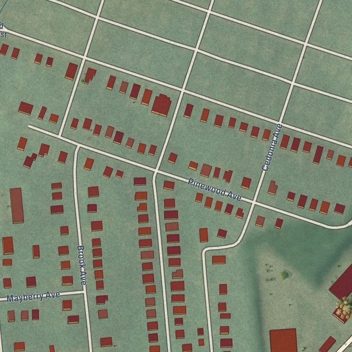 Second close-up of the map of Rosemont East, Maryland print showing more streets and buildings