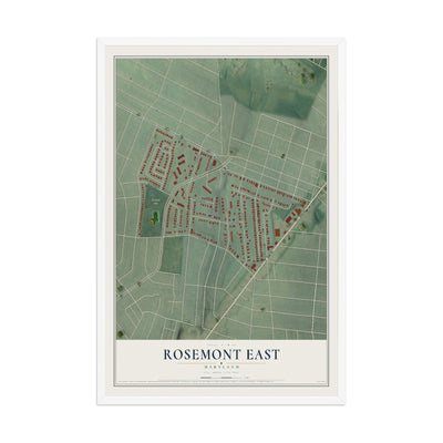 Map of Rosemont East, Maryland, 12 x 18 inch print in a white wood frame