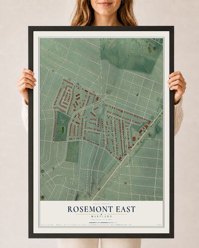 Map of Rosemont East, Maryland, 24 x 36 inch print in a black wood frame