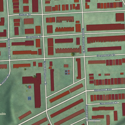 Close-up of the map of Rosemont, Baltimore, Maryland print showing street and building detail