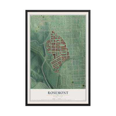 Map of Rosemont, Baltimore, Maryland, 12 x 18 inch print in a black wood frame
