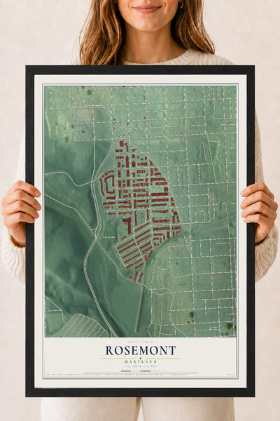 Map of Rosemont, Baltimore, Maryland, 18 x 24 inch print in a black wood frame