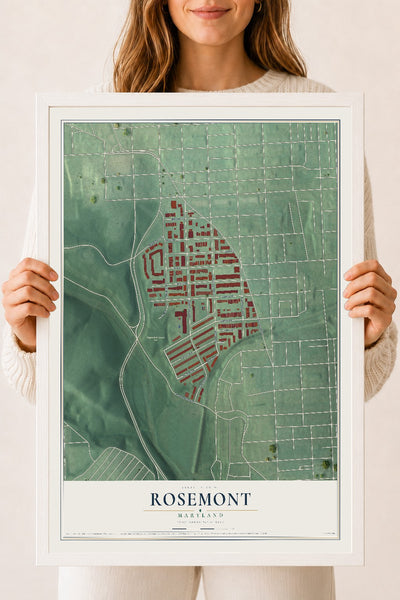 Map of Rosemont, Baltimore, Maryland, 18 x 24 inch print in a white wood frame