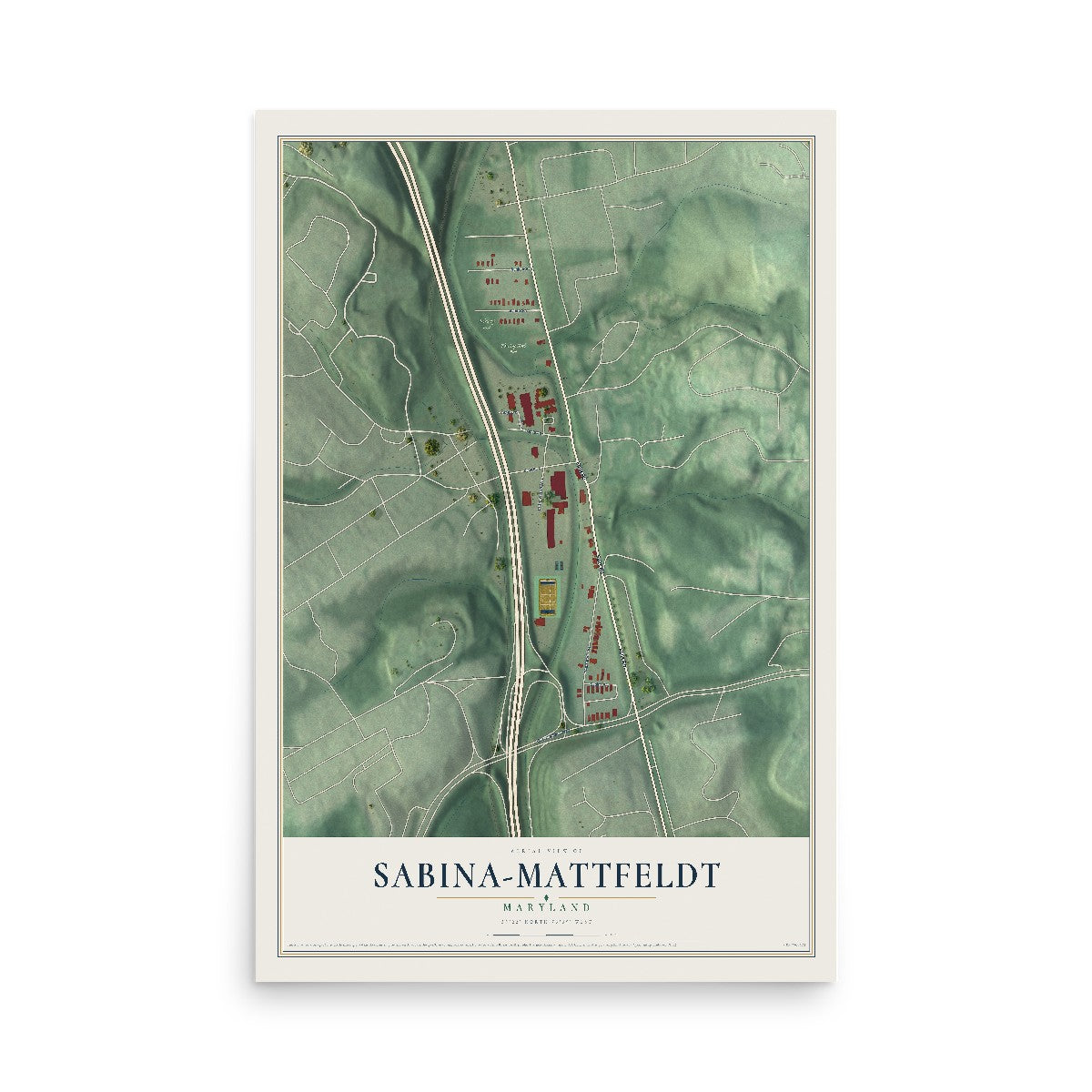 Map of Sabina-Mattfeldt, Maryland, 12 x 18 inch unframed archival matte print