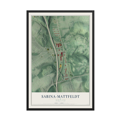 Map of Sabina-Mattfeldt, Maryland, 12 x 18 inch print in a black wood frame