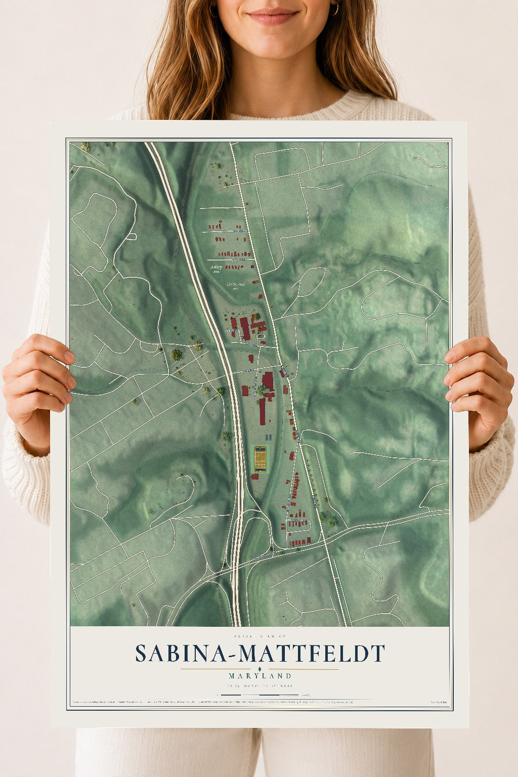 Map of Sabina-Mattfeldt, Maryland, 18 x 24 inch unframed archival matte print