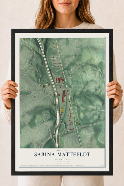 Map of Sabina-Mattfeldt, Maryland, 18 x 24 inch print in a black wood frame
