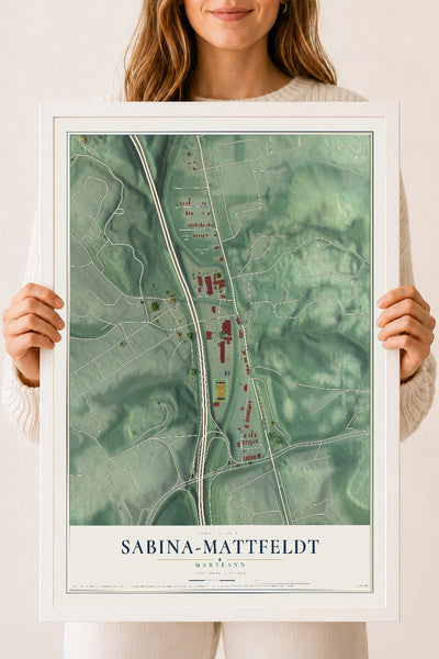 Map of Sabina-Mattfeldt, Maryland, 18 x 24 inch print in a white wood frame