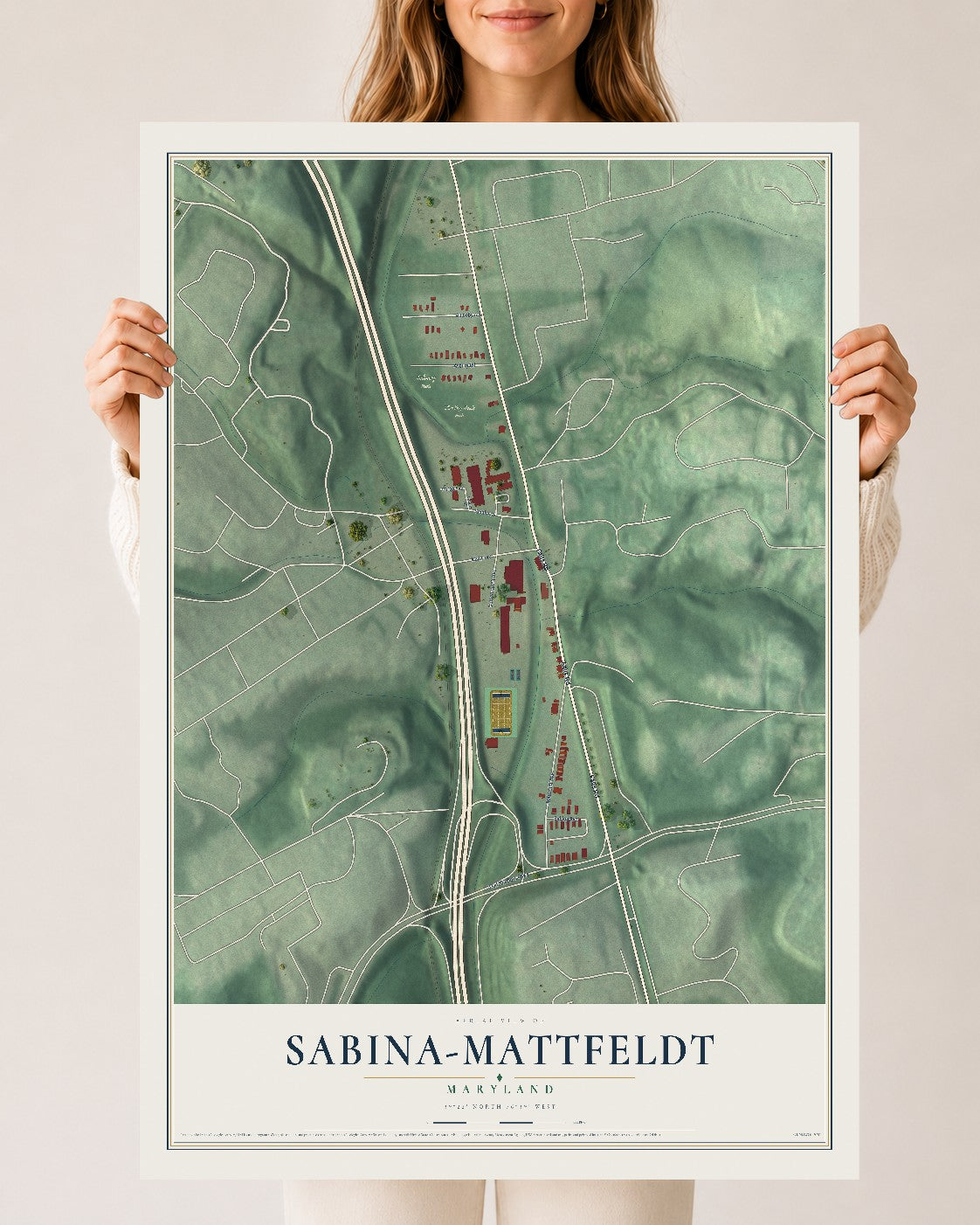 Map of Sabina-Mattfeldt, Maryland, 24 x 36 inch unframed archival matte print