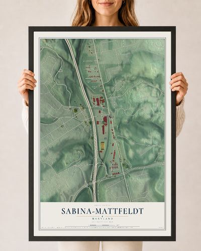 Map of Sabina-Mattfeldt, Maryland, 24 x 36 inch print in a black wood frame
