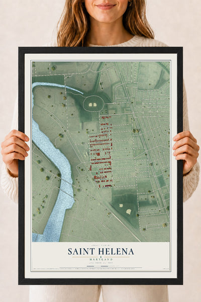 Map of Saint Helena, Maryland, 18 x 24 inch print in a black wood frame