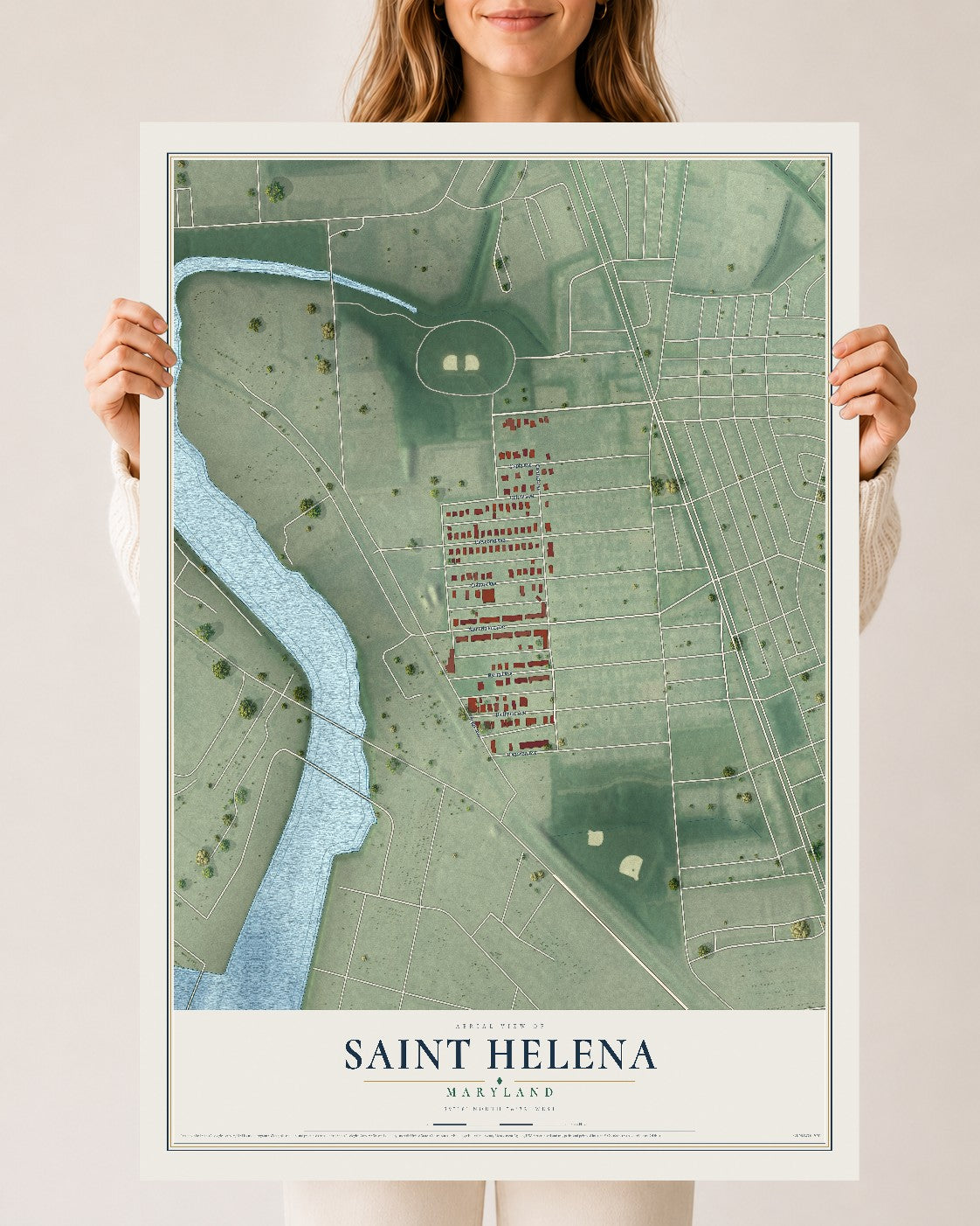 Map of Saint Helena, Maryland, 24 x 36 inch unframed archival matte print