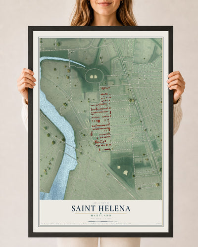 Map of Saint Helena, Maryland, 24 x 36 inch print in a black wood frame