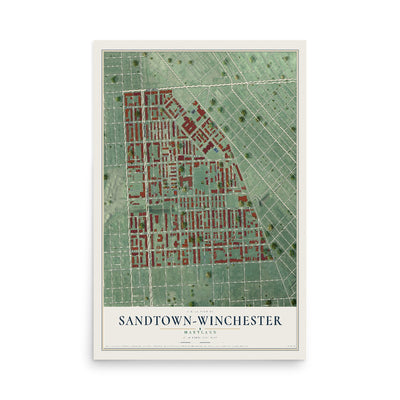 Map of Sandtown-Winchester, Maryland, 12 x 18 inch unframed archival matte print