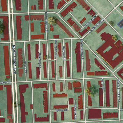 Close-up of the map of Sandtown-Winchester, Maryland print showing street and building detail