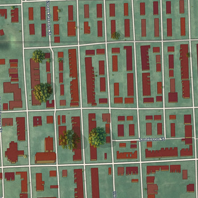 Second close-up of the map of Sandtown-Winchester, Maryland print showing more streets and buildings