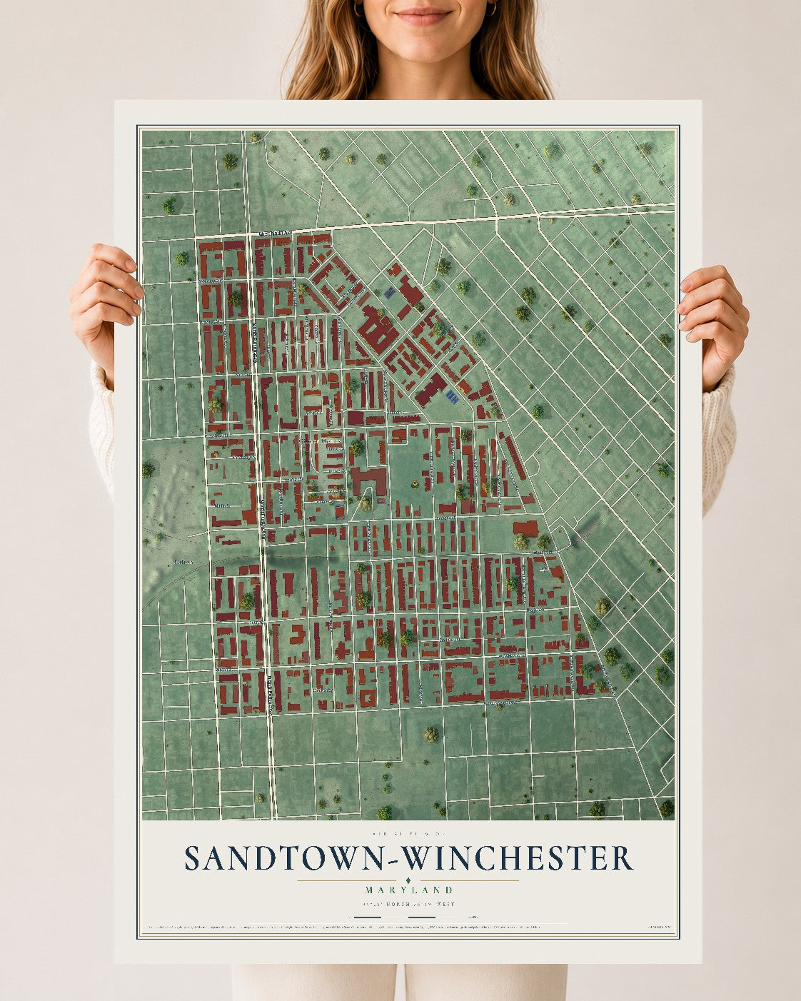 Map of Sandtown-Winchester, Maryland, 24 x 36 inch unframed archival matte print