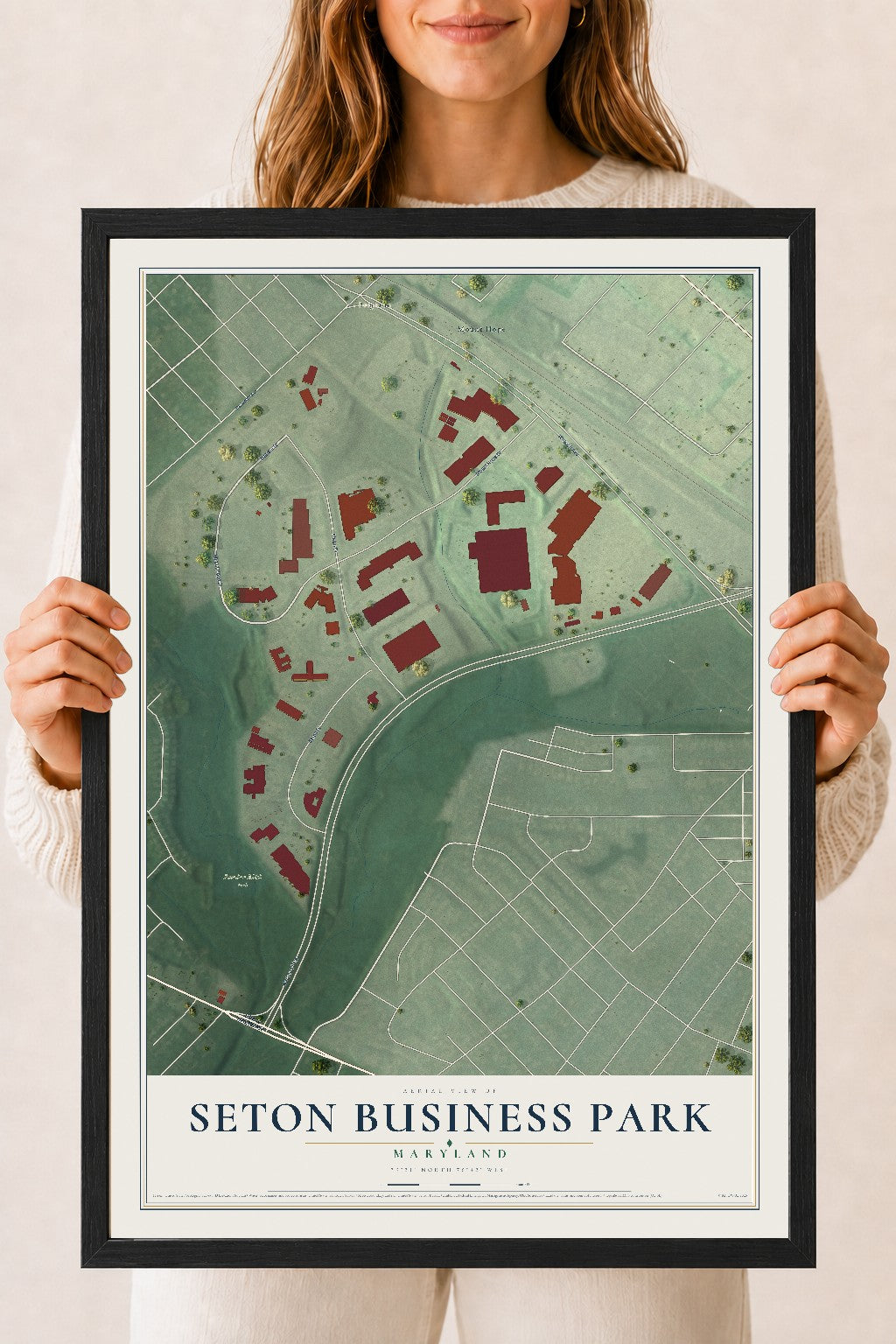 Map of Seton Business Park, Maryland, 18 x 24 inch print in a black wood frame